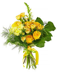 Желтый букет из роз и хризантем
